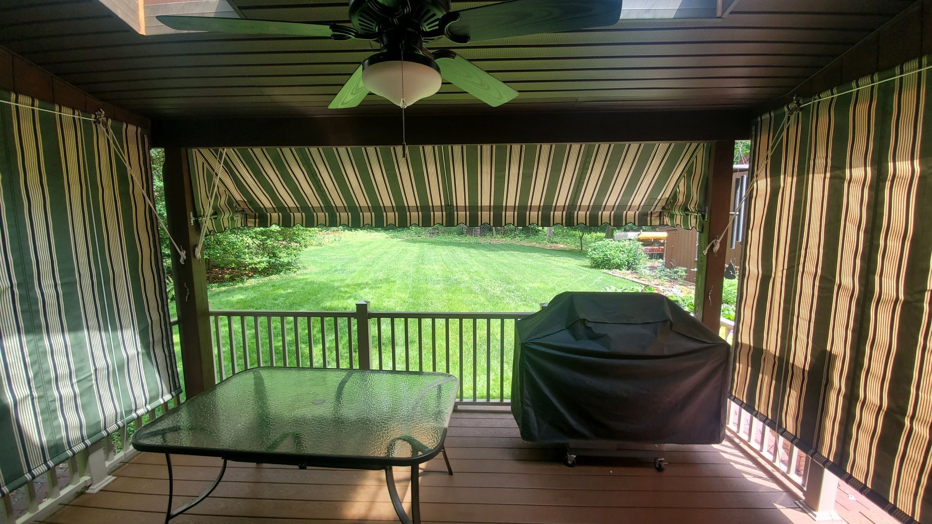 green stripes roll up patio enclosure
