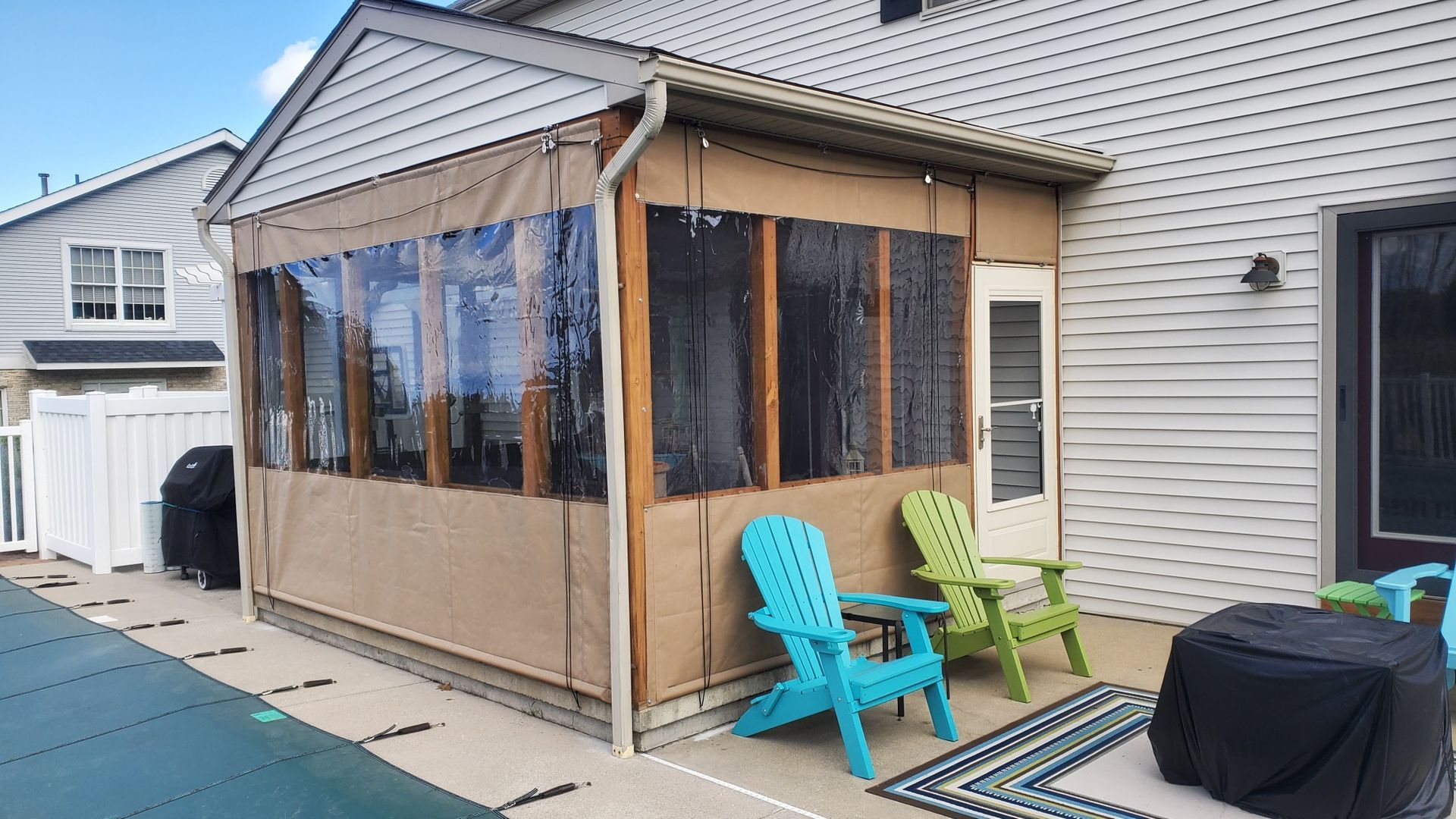 beige roll up enclosure with plastic