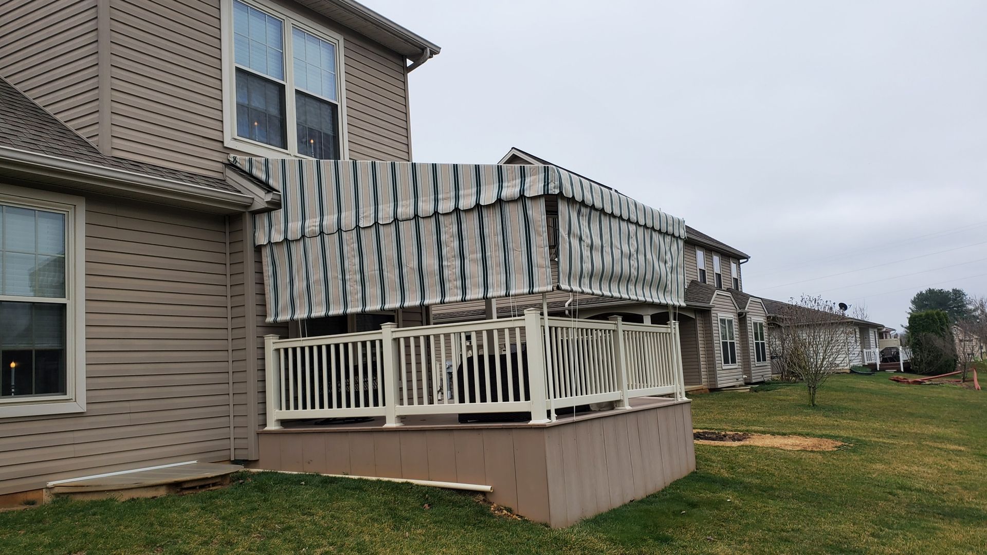 beige stripes stationary patio cover
