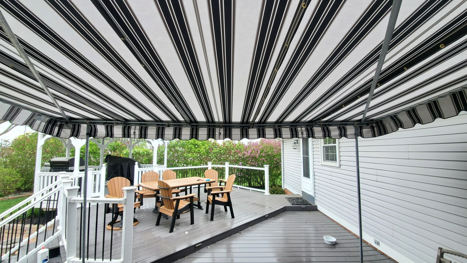 black white stripe stationary patio cover