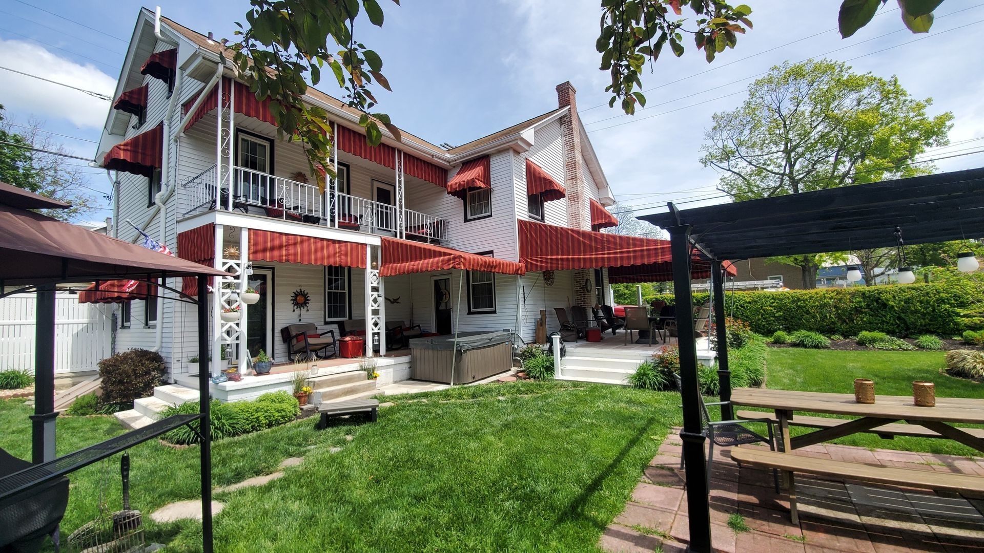 red stripes stationary patio covers