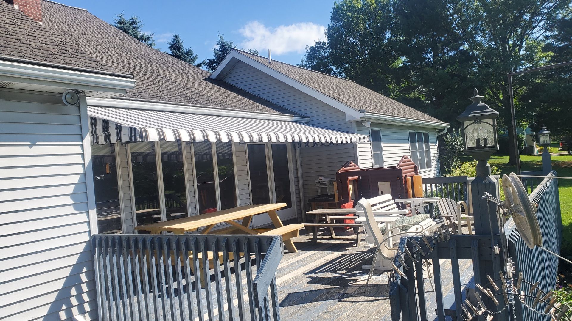 white and black stationary patio cover