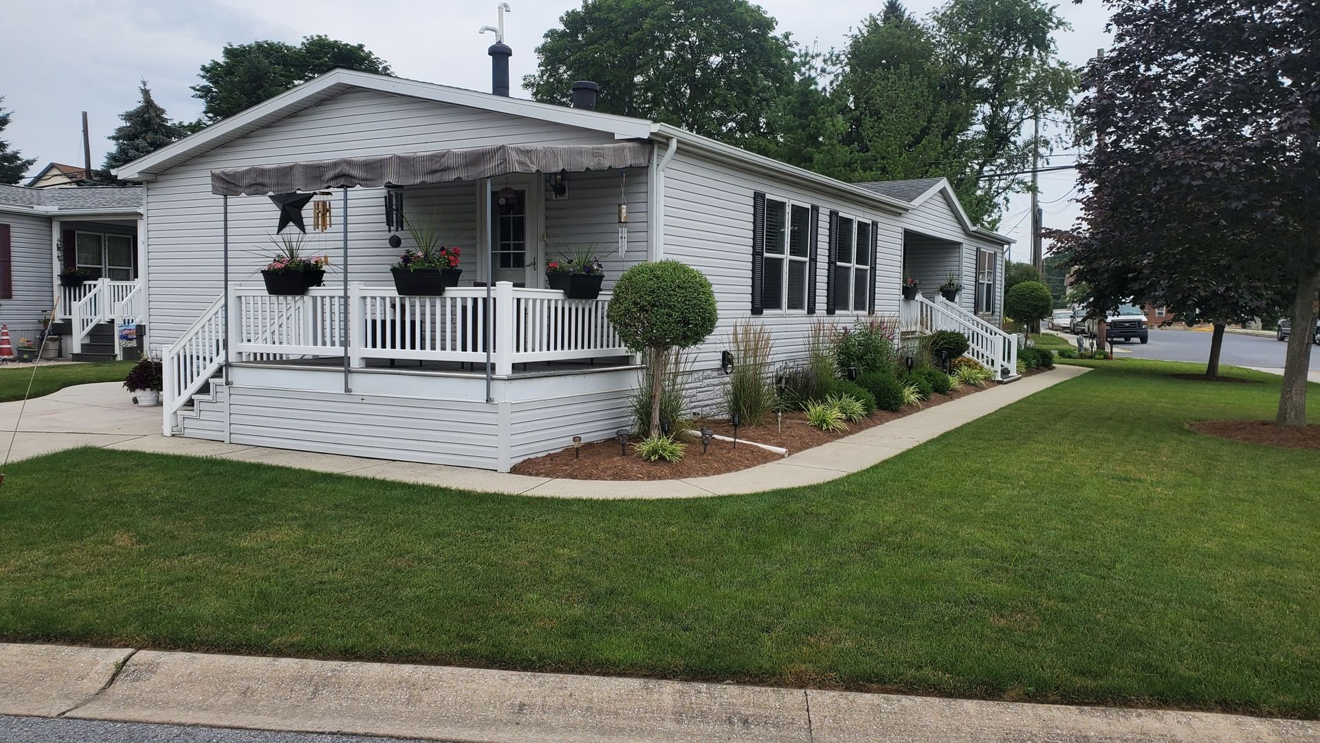 stationary patio cover dark gray stripes