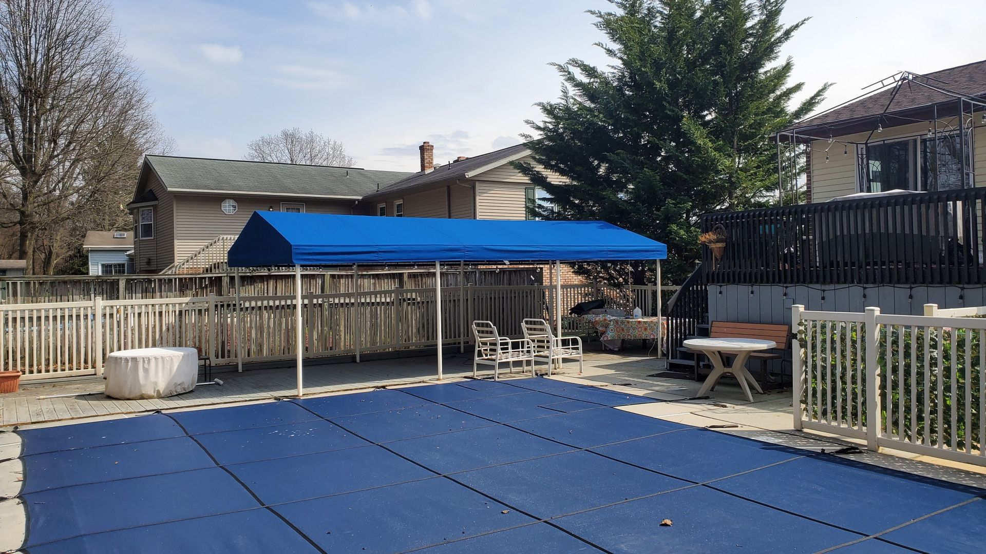 blue stationary pool side cover