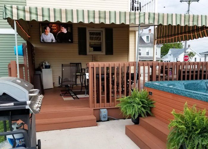 green stripe stationary patio cover