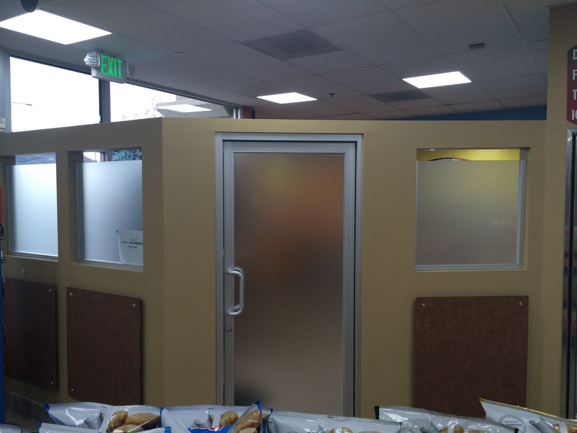 frosted window and door