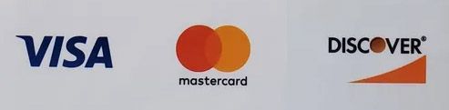 Visa, Mastercard, and Discover logos 