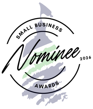 Small Business Awards 2026 Nominee logo with black text over a light purple and green outline of a building.