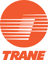 Trane logo: Orange circle with a stylized white letter 