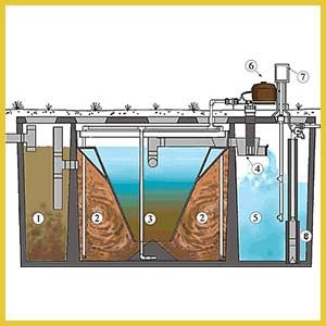 A diagram of a septic tank showing the different stages of a septic system.