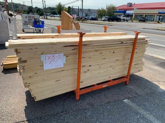 Sale on 1 x 8 x 8 pine: $5.00