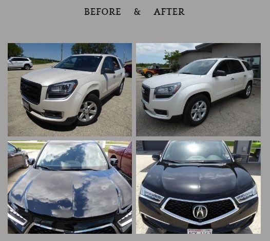 Before and after images of cars, showcasing exterior changes.