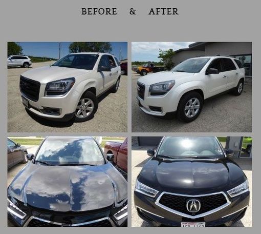 Before and after images of cars, showcasing exterior changes.