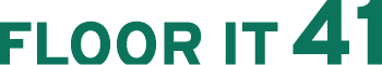 Green “FLOOR IT 41” text logo on a white background
