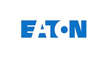 Eaton logo in blue with white negative space; the 
