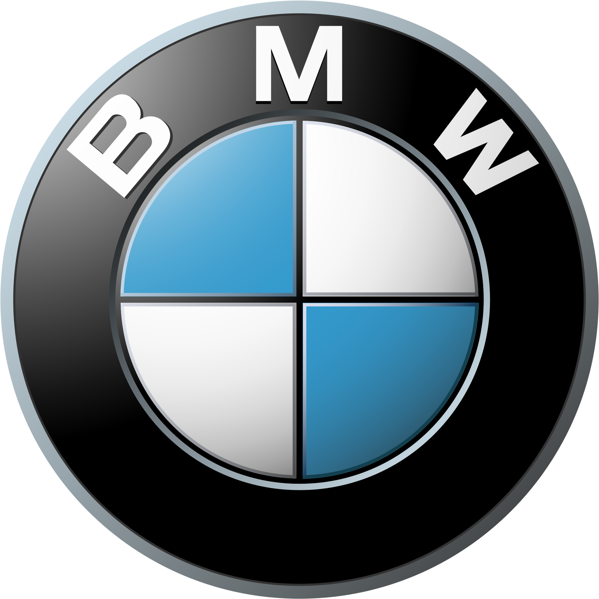 A bmw logo with a blue white and black circle