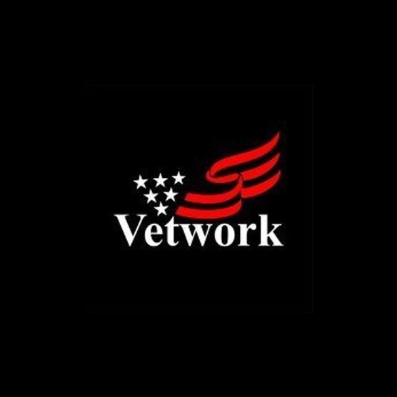 Logo for Vetwork: Red, white, and blue design with the word Vetwork. American flag motif.