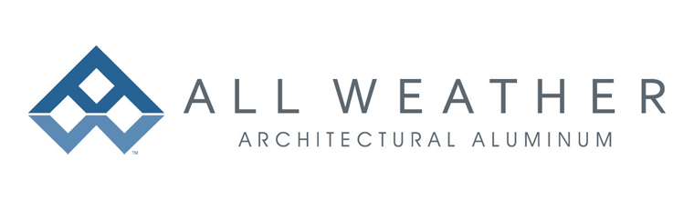 Logo for All Weather Architectural Aluminum, featuring a blue abstract design and text.