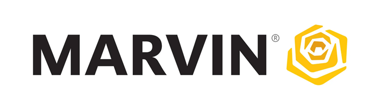 Marvin logo: black text with MARVIN and a yellow rose-shaped emblem.