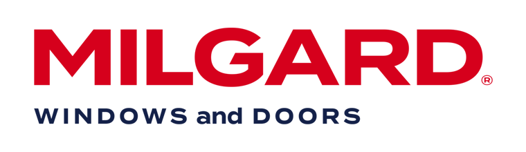 Logo for Milgard, a window and door company. Red text MILGARD above WINDOWS and DOORS in black.