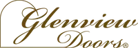 Glenview Doors logo in brown script with a decorative flourish above