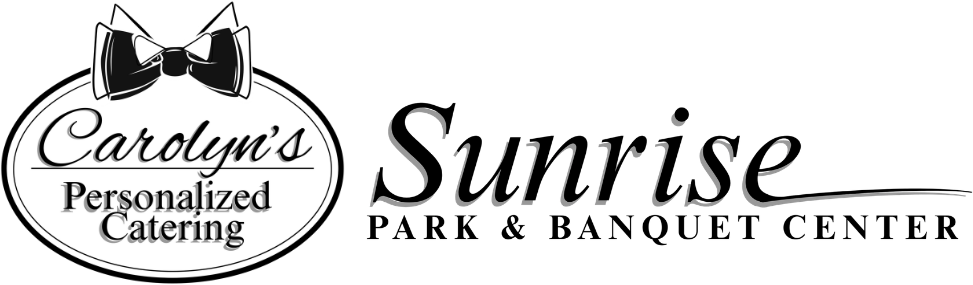 Carolyn’s Personalized Catering and Sunrise Park & Banquet Center logos in black and white