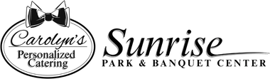 Carolyn’s Personalized Catering and Sunrise Park & Banquet Center logos in black and white