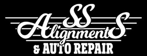 A white logo for alignment and auto repair on a black background.