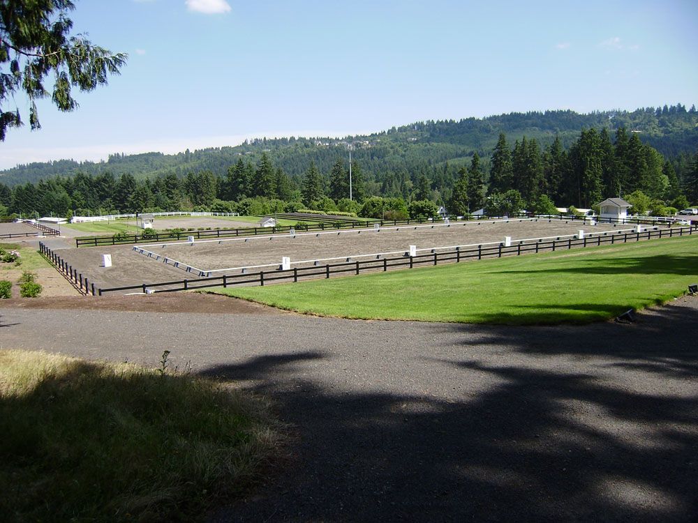 A large grassy field with a vinyl fence surrounding it