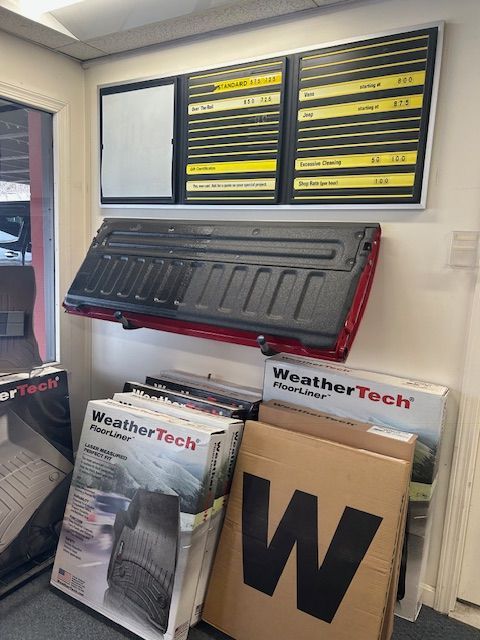 A display of weather tech products in a store.