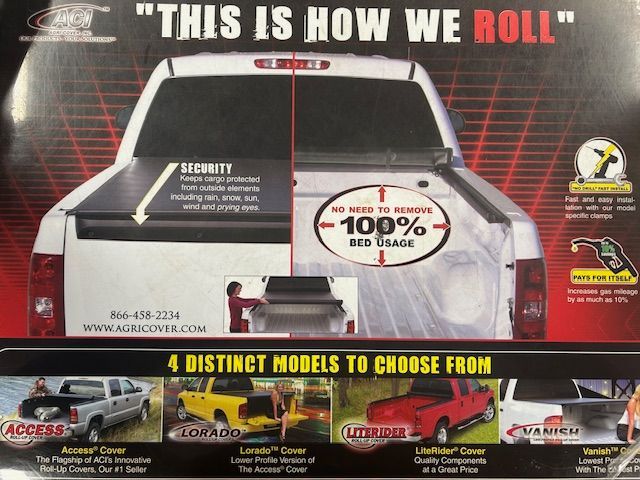 An advertisement for a truck bed cover that says