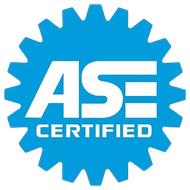 ASE Certified blue gear-shaped logo with white text