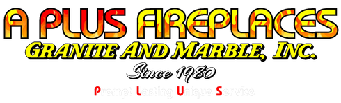 Logo for "A Plus Fireplaces, Granite and Marble, Inc." with a flame-like gradient, and the text "Since 1986".