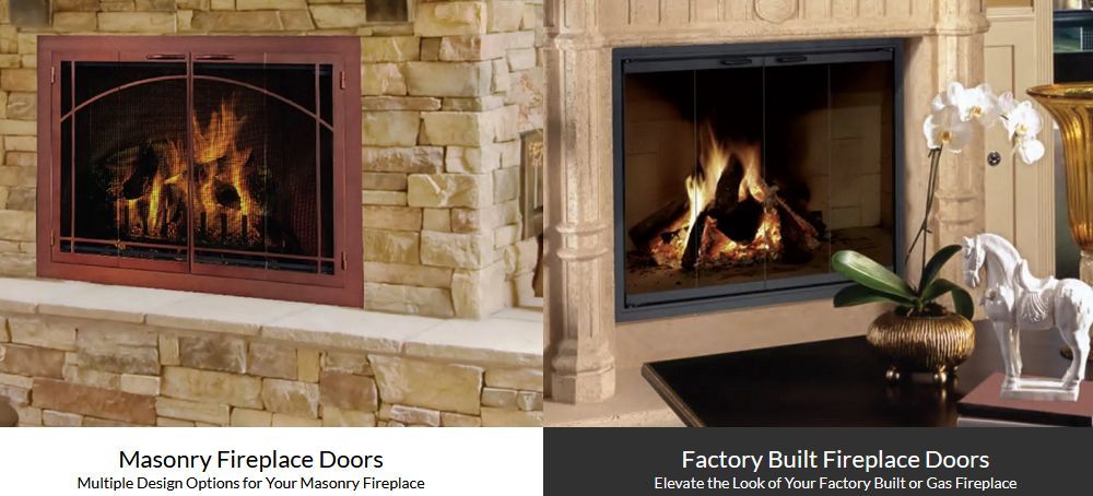 Two fireplaces, one masonry, one factory built, both with flames, different surrounds.