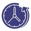 Blue clock with clockwise arrow, symbolizing time management or revision.