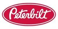 Peterbilt logo in white script on a red oval.