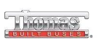 Thomas Built Buses logo. Chrome text on a red and chrome bar, with a chrome accent above the text.