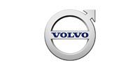 Volvo logo: silver ring with arrow pointing up and the brand name inside.