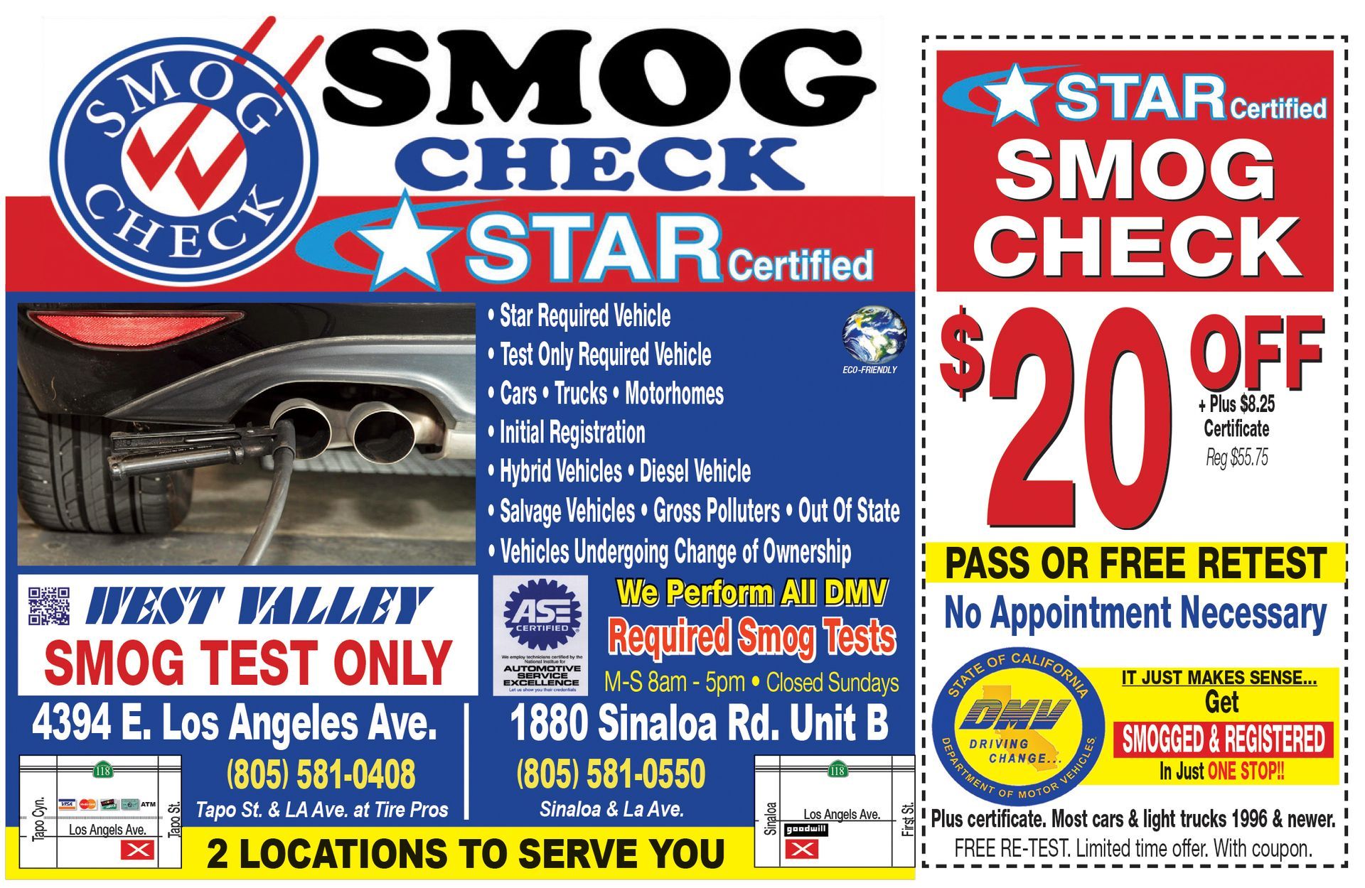 A poster for a smog check that says $ 20 off