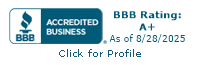 BBB Accredited Business with A+ rating, effective 8/28/2025. Click for Profile.