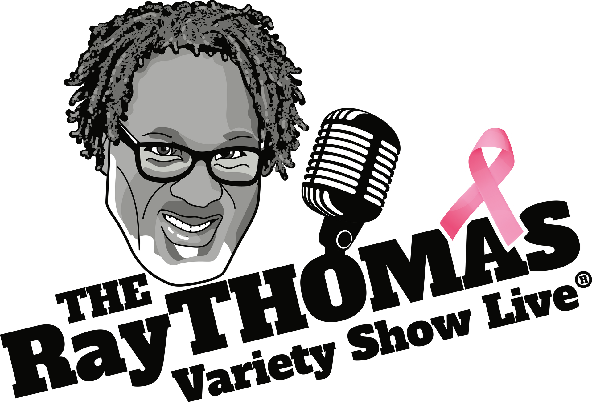 A logo for the ray thomas variety show live