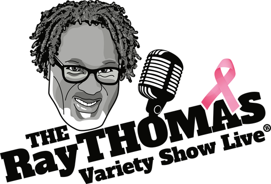 A logo for the ray thomas variety show live