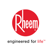 Rheem logo in a red circle with the tagline “engineered for life” underneath
