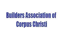 The logo for the builders association of corpus christi is blue and white.