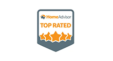 HomeAdvisor Top Rated badge with orange stars on a gray shield