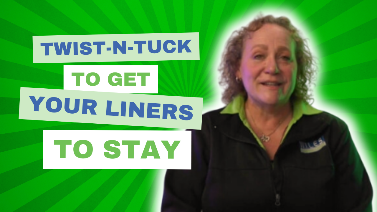 Rhonda from W.I.L.E.S. Commercial Cleaning in Hagerstown, MD twist-n-tuck to get liners to stay