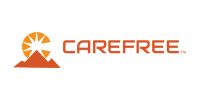 Carefree logo with an orange sunburst and mountain icon on a white background