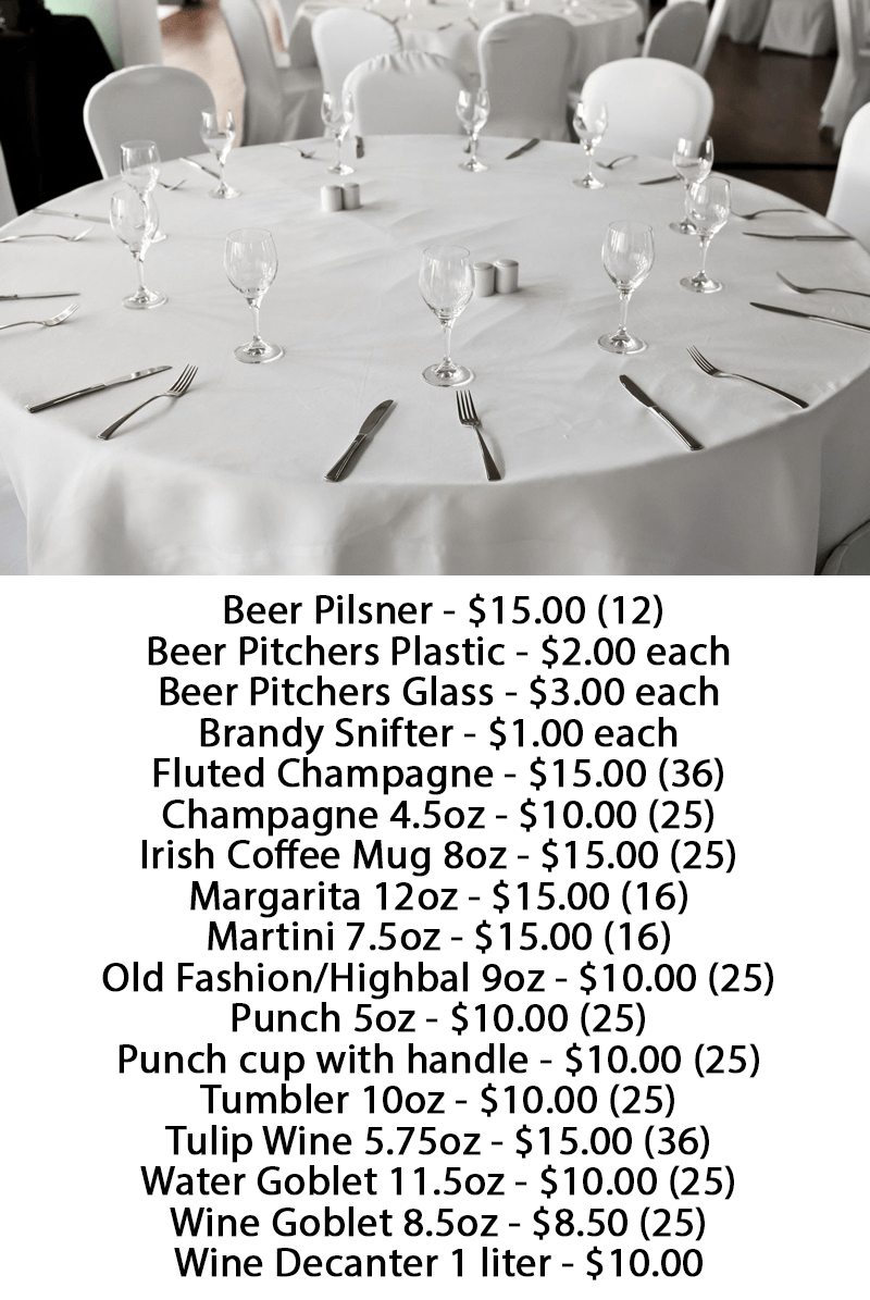 Tableware Pricing Menu A 1 Party RentAll Inc