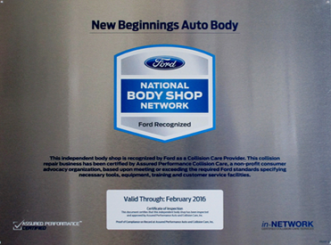 National Body Shop Network Certificate