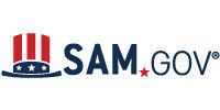 SAM.gov logo with red and blue shield icon and navy text on a white background